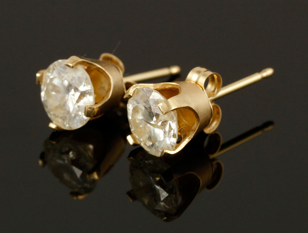 Appraisal: - Pr K Yellow Gold and Diamond Earrings Pair of