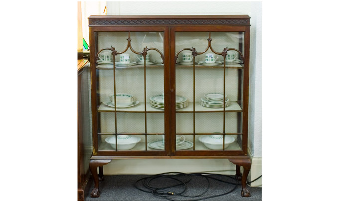 Appraisal: Early th Century Oak Display Cabinet The top with carved