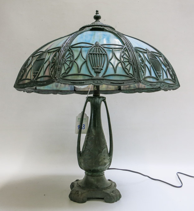 Appraisal: SLAG GLASS TABLE LAMP the twenty inch diameter eight panel