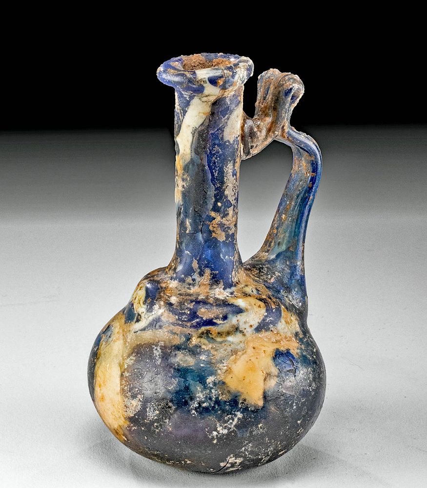 Appraisal: Beautiful Roman Glass Bottle w Blue White Hues First Time