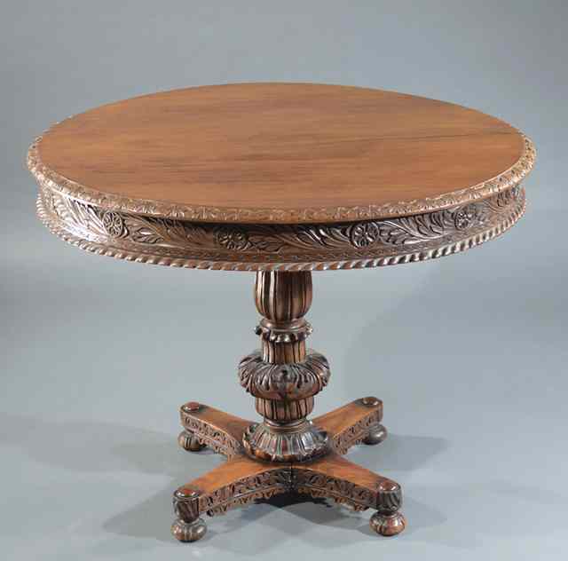 Appraisal: REGENCY CARVED WALNUT TILT-TOP TEA TABLE English c - having