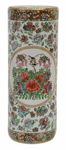 Appraisal: Chinese rose medallion porcelain umbrella stand of cylindrical form parcel