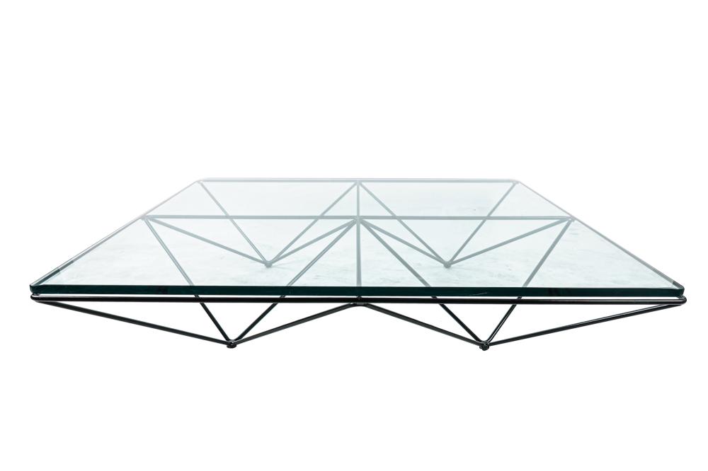 Appraisal: MODERN GLASS EBONIZED METAL COFFEE TABLEthe inset top with beveled