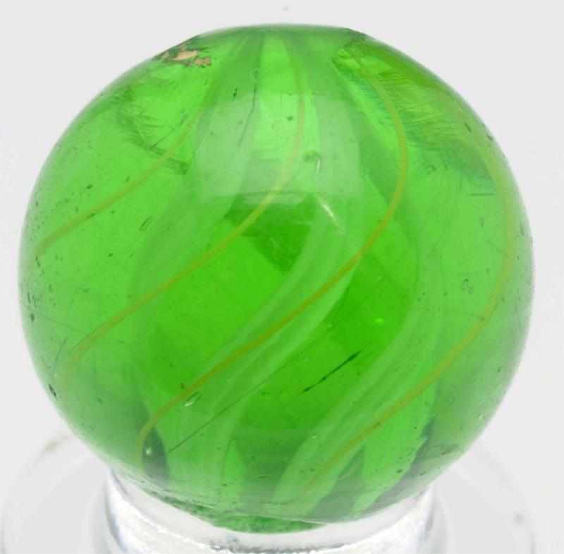 Appraisal: Green Glass Divided Core Swirl Marble Very hard-to-find green glass