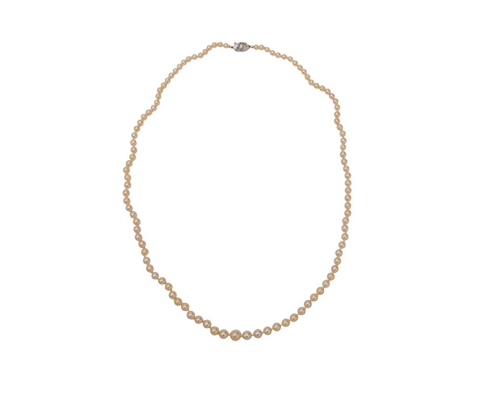 Appraisal: Pearl Necklace with K Gold and Diamond Clasp Pearl Necklace