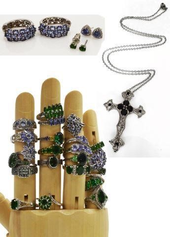 Appraisal: lot of Sterling silver and gemstone jewelry mostly iolite tanzanite