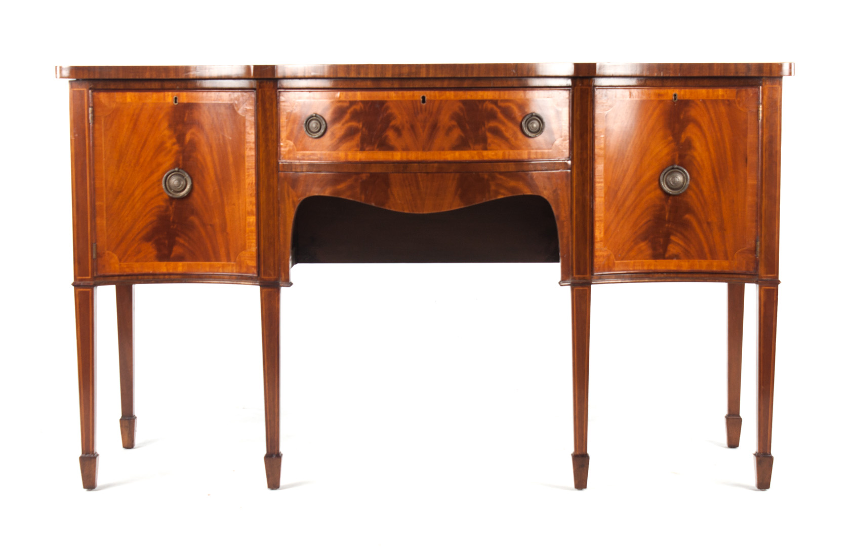 Appraisal: George III style mahogany sideboard serpentine banded mahogany of small