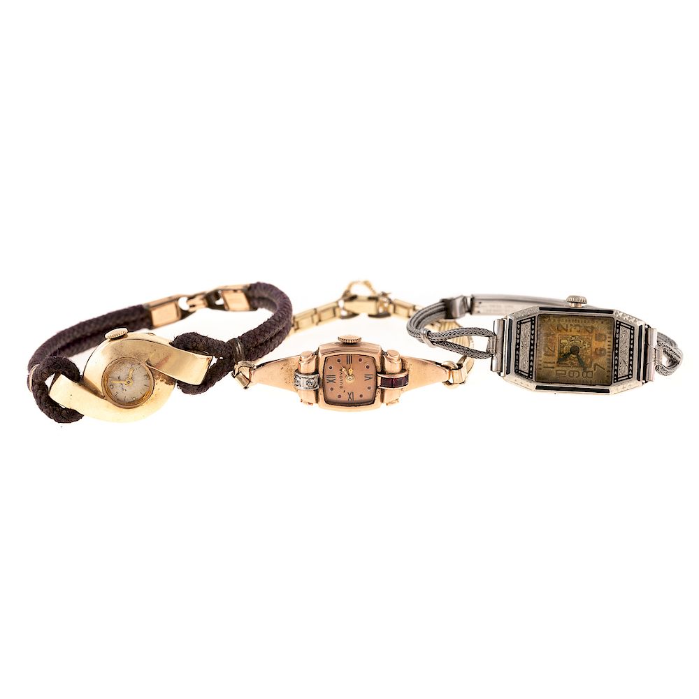 Appraisal: A Trio of Ladies Vintage Dress Watches K yellow gold