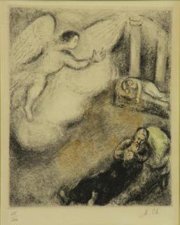 Appraisal: CHAGALL Marc Hand Colored Etching Samuel Called by God Pl