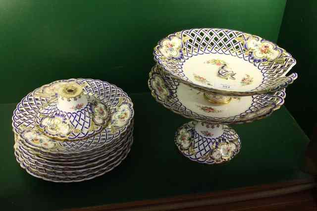 Appraisal: AN ENGLISH PART DESSERT SERVICE with lattice work border and