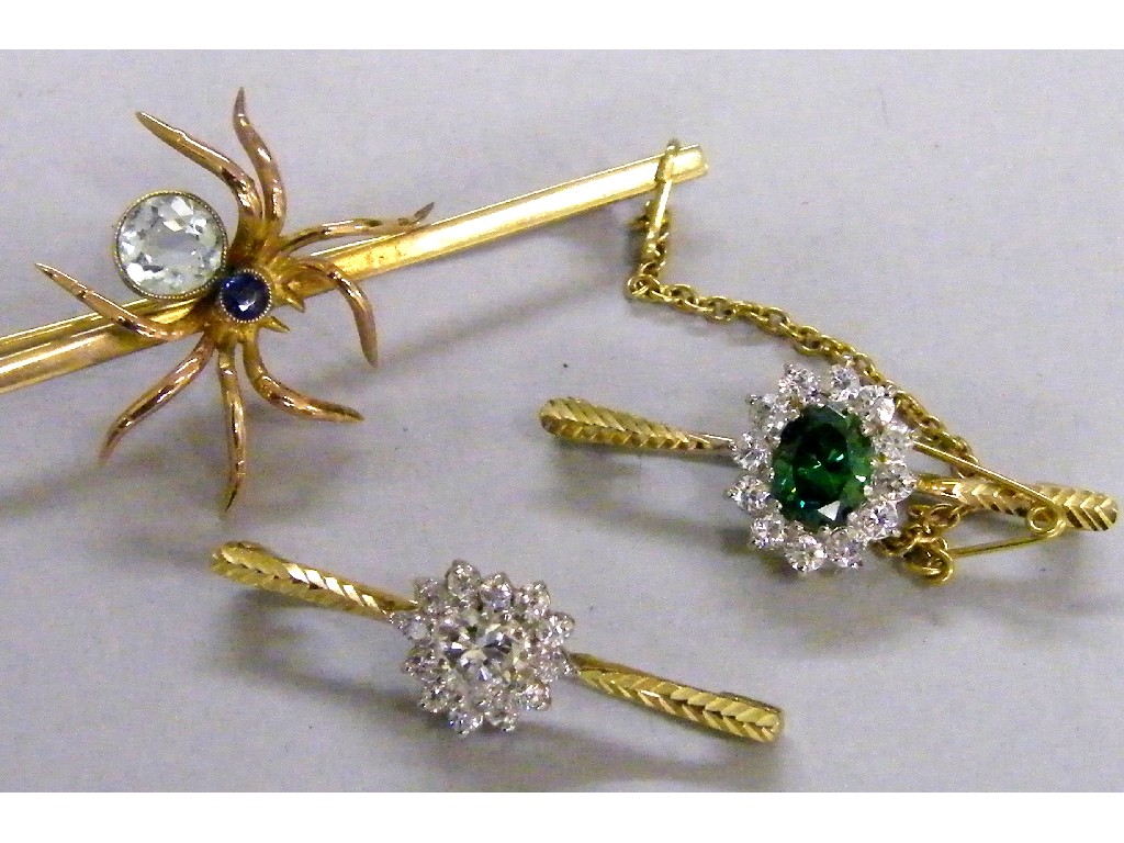 Appraisal: ct blue stone set spider brooch and two cluster brooches