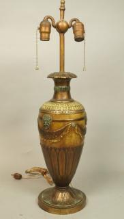 Appraisal: Polychrome Decorator Bronze Table Lamp POMPEIIAN BRONZE CO Sculptural relief