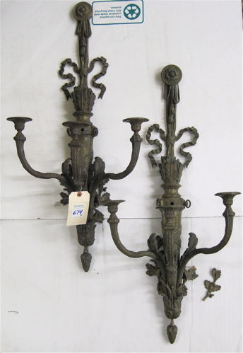 Appraisal: A PAIR OF LOUIS XVI STYLE BRONZE WALL SCONCES French