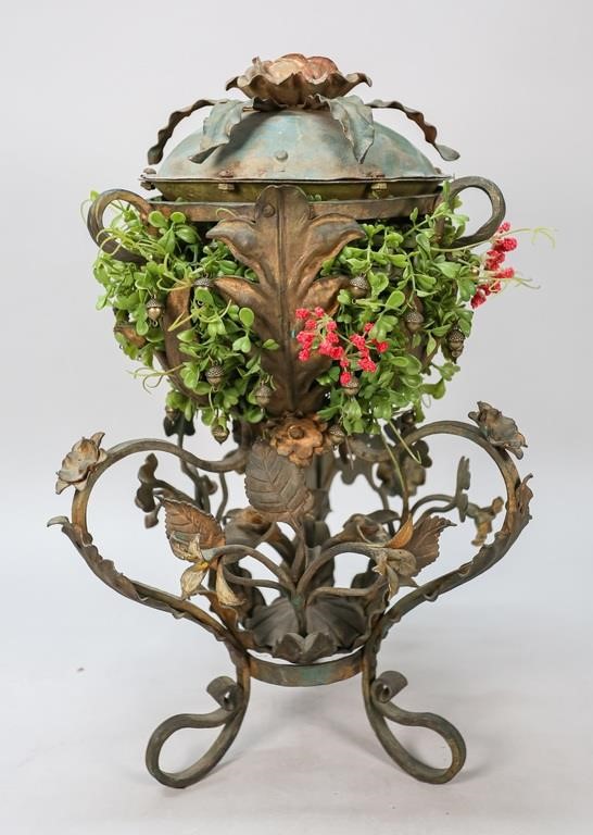 Appraisal: Iron Victorian garden planter bank With coin slot on top