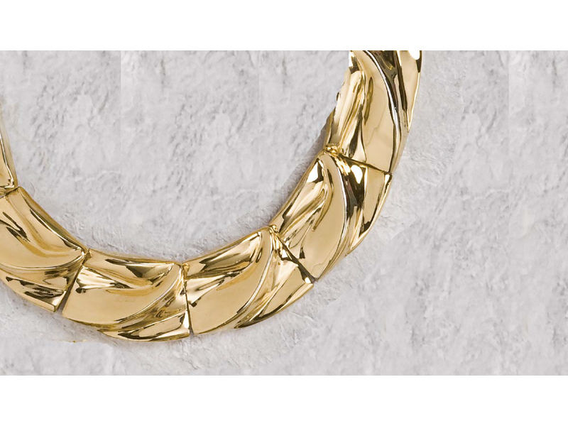 Appraisal: BOLD COLLAR Gold plated modern collar necklace with large polished