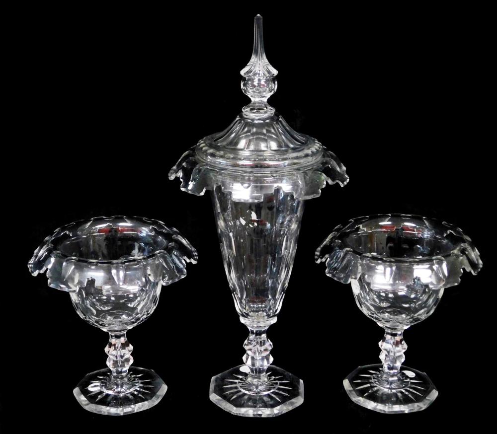 Appraisal: GLASS Three clear cut glass compotes sweet-meat dishes late th