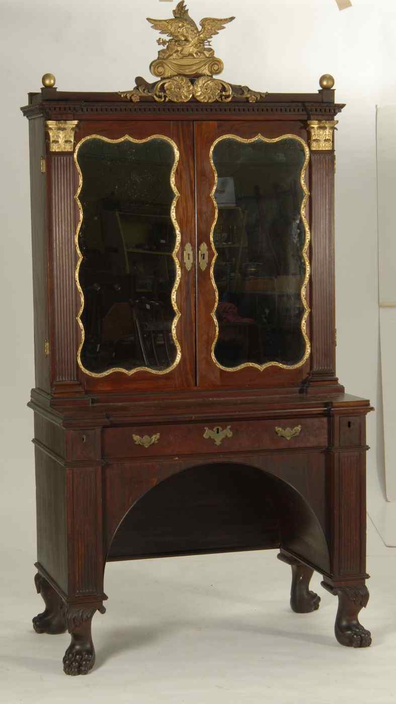 Appraisal: CLASSICAL-STYLE SECRETARY BOOKCASE th CenturyUpper case with eagle crest and