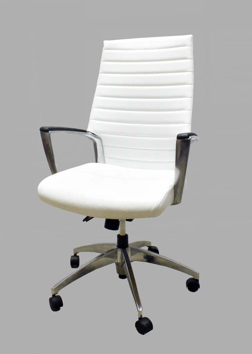 Appraisal: WHITE LEATHER AND CHROME SWIVEL DESK CHAIRContemporary On a swivel