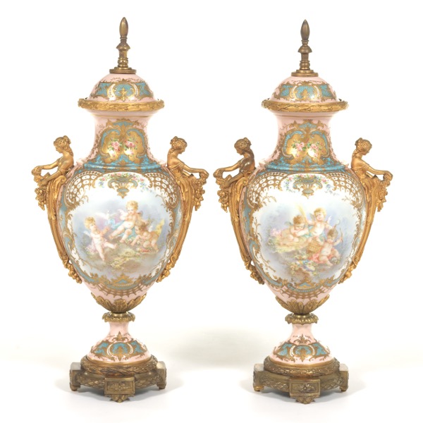 Appraisal: FRENCH SEVRES STYLE PAIR OF VICTORIAN PORCELAIN DECORATIVE VASES CA