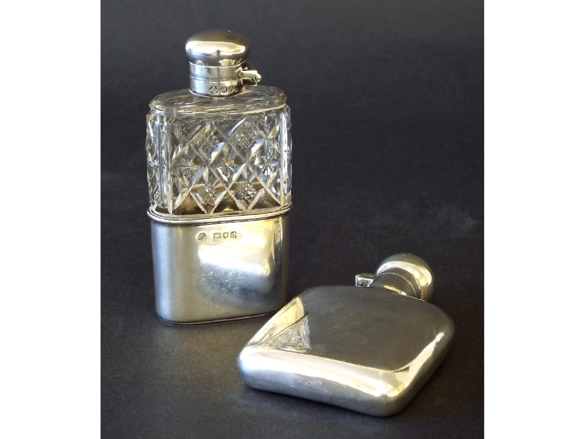 Appraisal: Late th century silver and cut glass flask with star