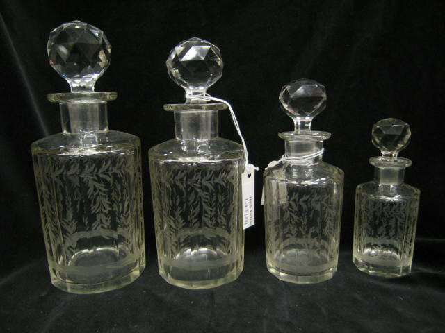 Appraisal: Pc Victorian Cut Crystal Dresser Set perfume cologne bottles etched