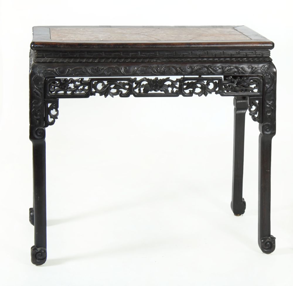 Appraisal: CHINESE EXPORT MARBLE-TOP SIDE TABLE Mid- th CenturyIn rectangular form