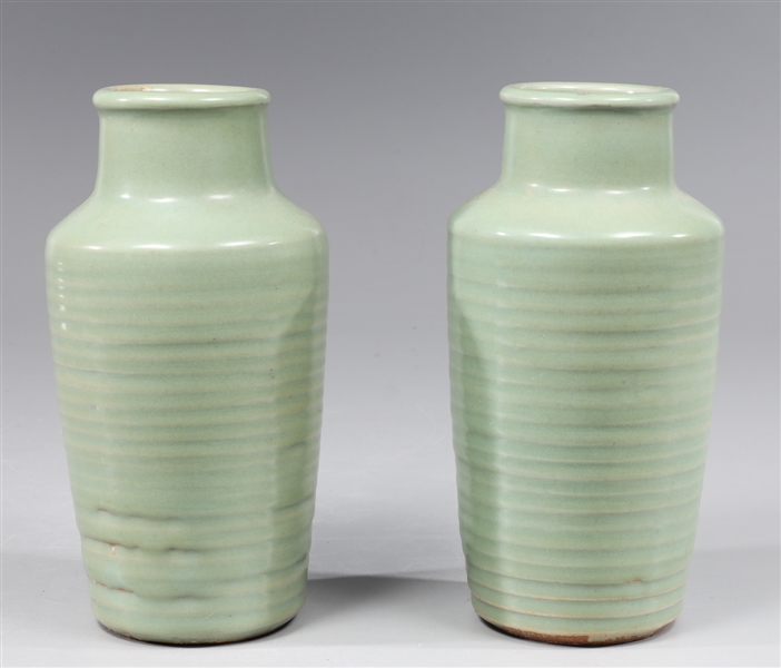 Appraisal: Pair of Chinese celadon glazed ceramic short necked mallet form