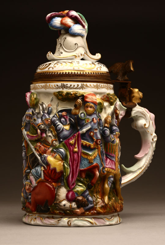 Appraisal: A Capodimonte style porcelain tankard Late th th century with