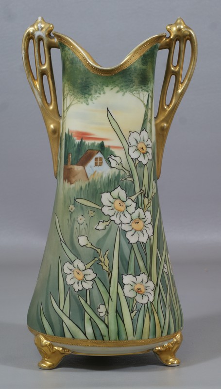 Appraisal: Nippon Hand Painted and Jeweled Vase with flowers and a