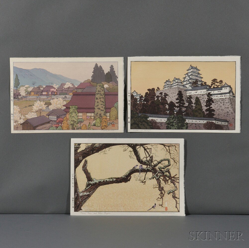 Appraisal: Toshi Yoshida - Three Color Woodblock Prints Japan Village of