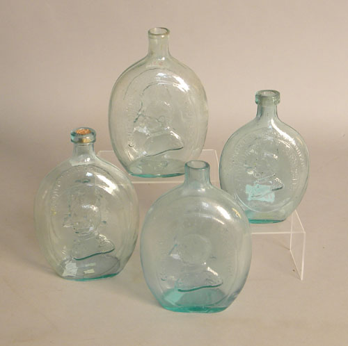 Appraisal: Four aqua blown glass flasks inscribed The Father of His