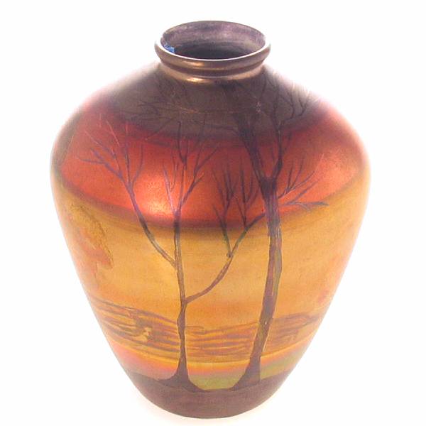 Appraisal: A Weller Sicard luster glazed pottery landscape vase circa signed