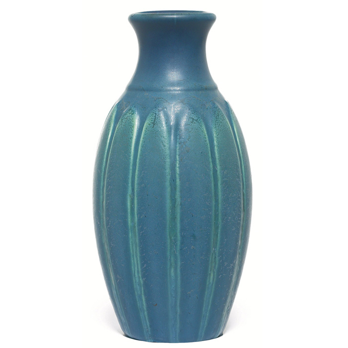 Appraisal: Good Hampshire vase vertical leaf design blue and green matt