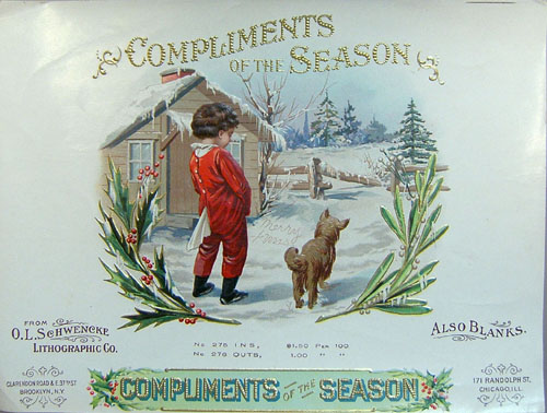 Appraisal: Compliments of the Season sample cigar label O L Schwencke