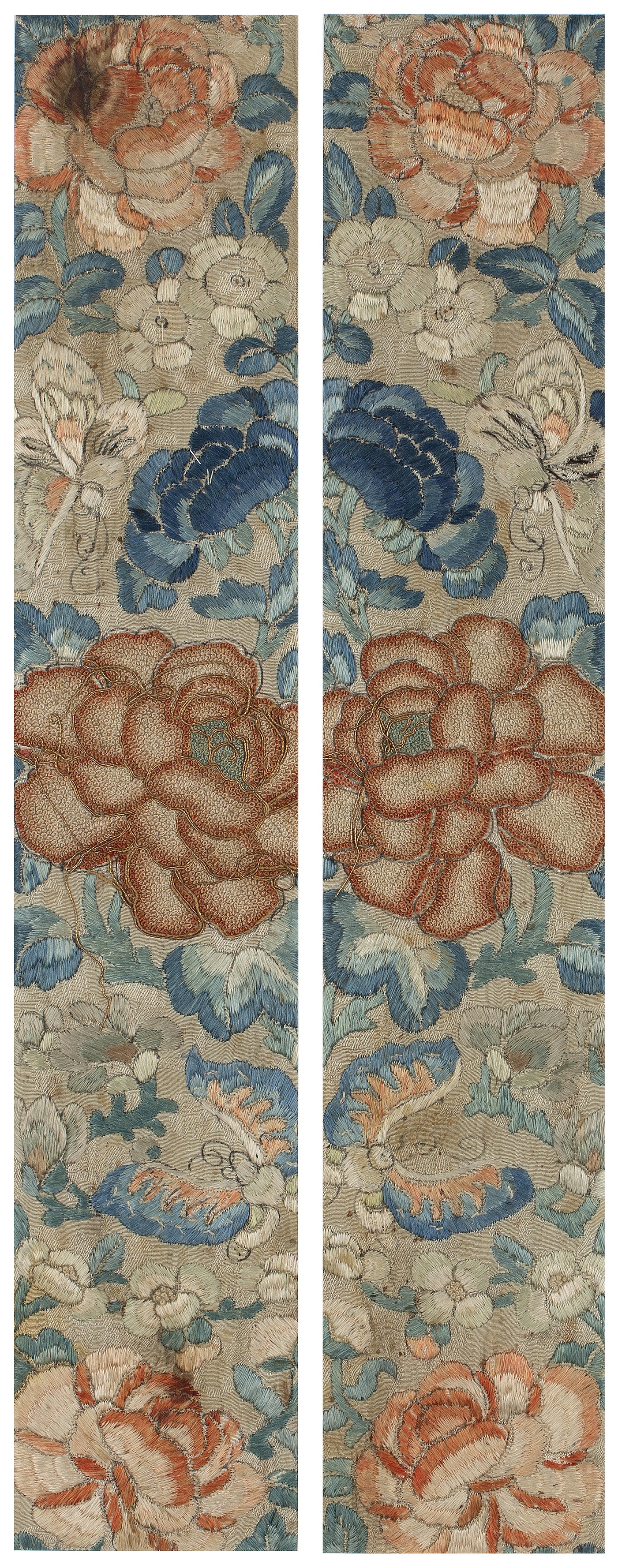 Appraisal: Pair of Kesi silk sleeve panelsChinese late th Century depicting