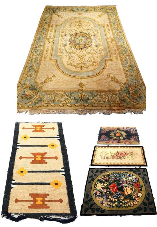 Appraisal: RUGS Five rugs including three hooked one chain and one