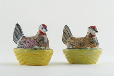 Appraisal: Two small Staffordshire boxes and covers moulded as chickens sitting