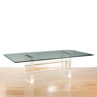 Appraisal: Karl Springer glass and Lucite dining table Karl Springer glass