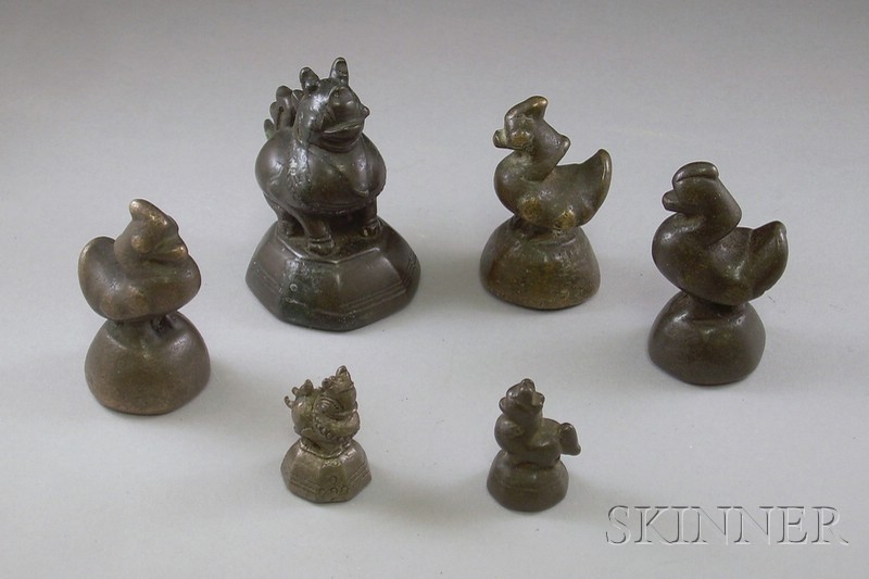 Appraisal: Six Asian Figural Opium Weights ht to in