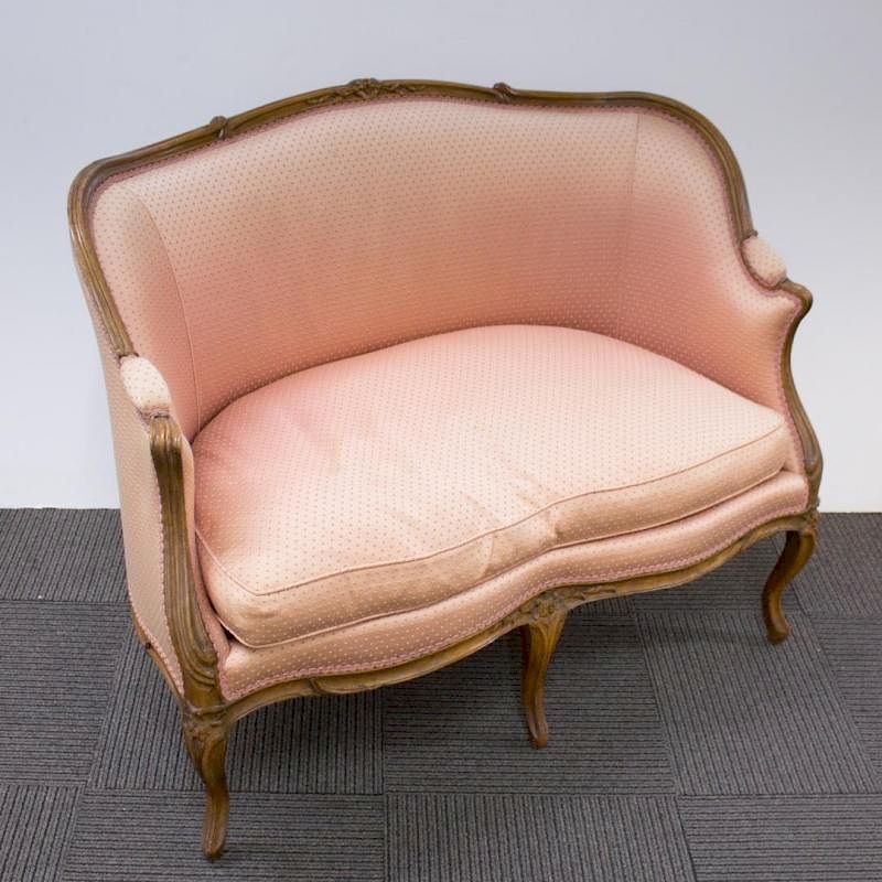 Appraisal: Louis XV Walnut Canape Settee with Silk Upholstery Louis XV