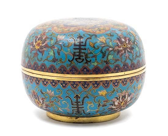 Appraisal: A Cloisonne Enamel Circular Box and Cover Height inches A