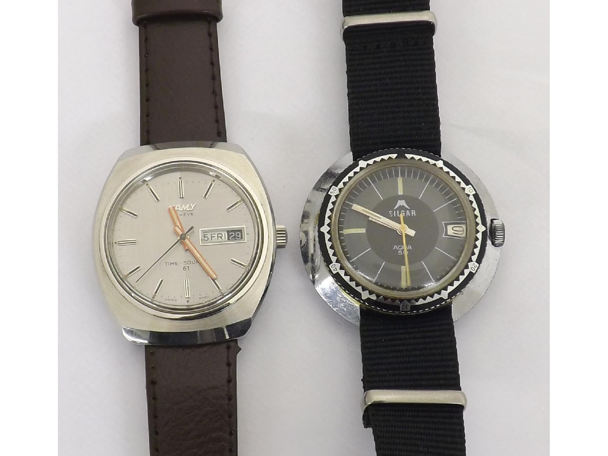 Appraisal: Two vintage stainless steel gentlemen's wristwatches to include Camy Time-Square