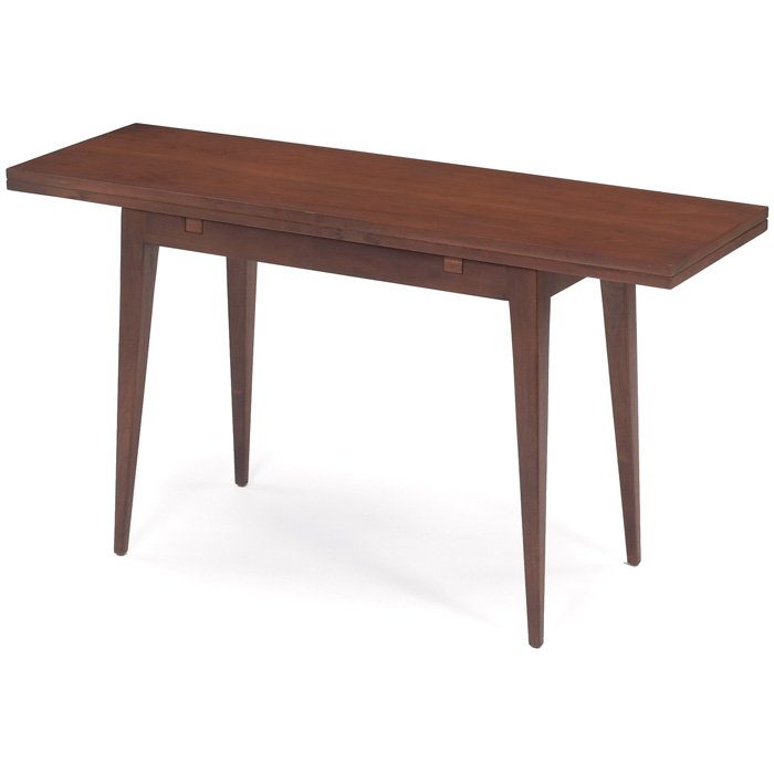 Appraisal: Wormley flip-top dining table console walnut rectangular top flips open