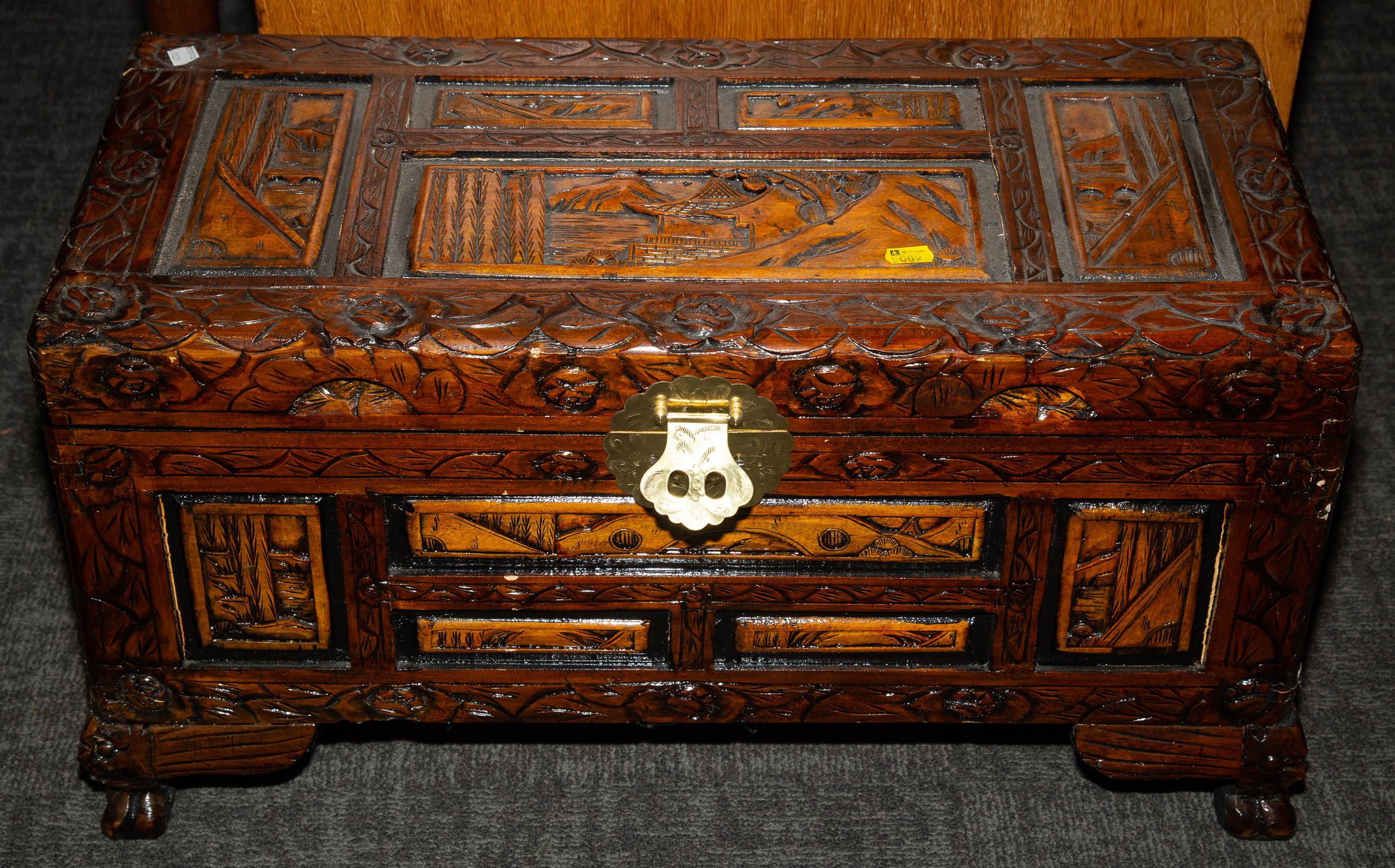 Appraisal: CHINESE CARVED CAMPHORWOOD TRUNK st half- th century Approximately in