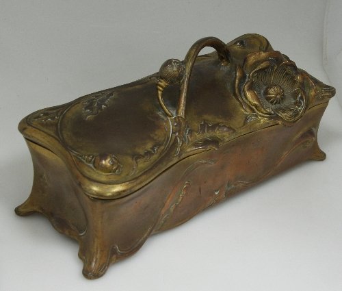 Appraisal: An Art Nouveau style gilt painted metal box with scrolling