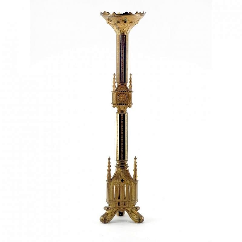 Appraisal: Gothic Revival Tall Candlestick circa gilt brass in tall Condition