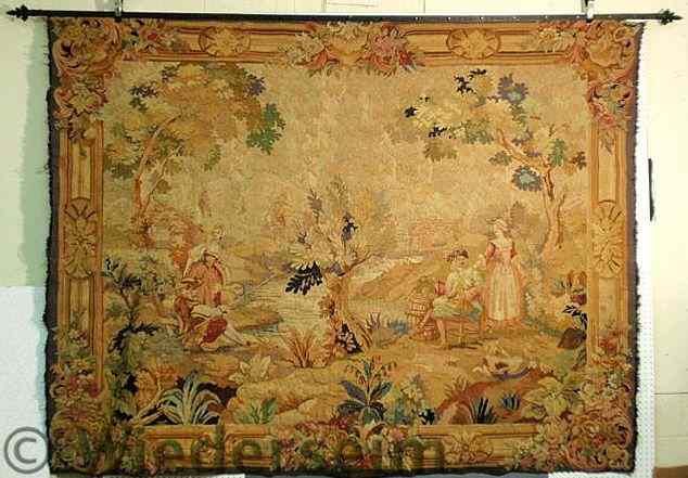 Appraisal: Large colorful Continental tapestry th th c decorated with figures