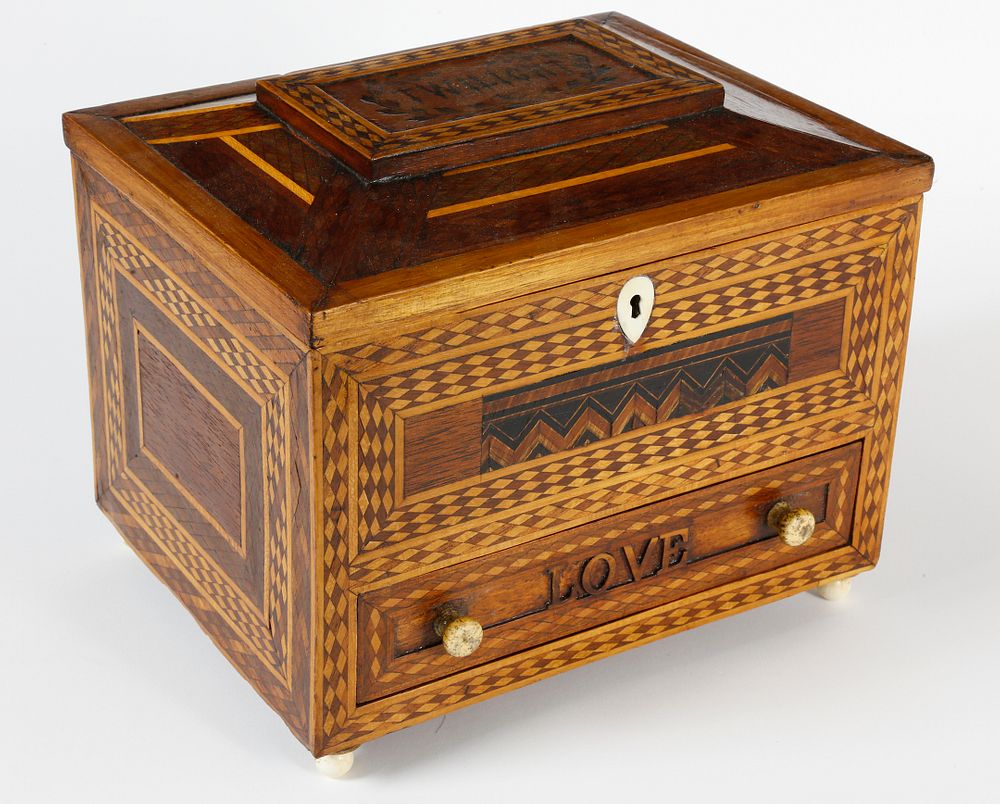 Appraisal: Sailor Made Multi Wood Inlaid Lift Top Box th Century