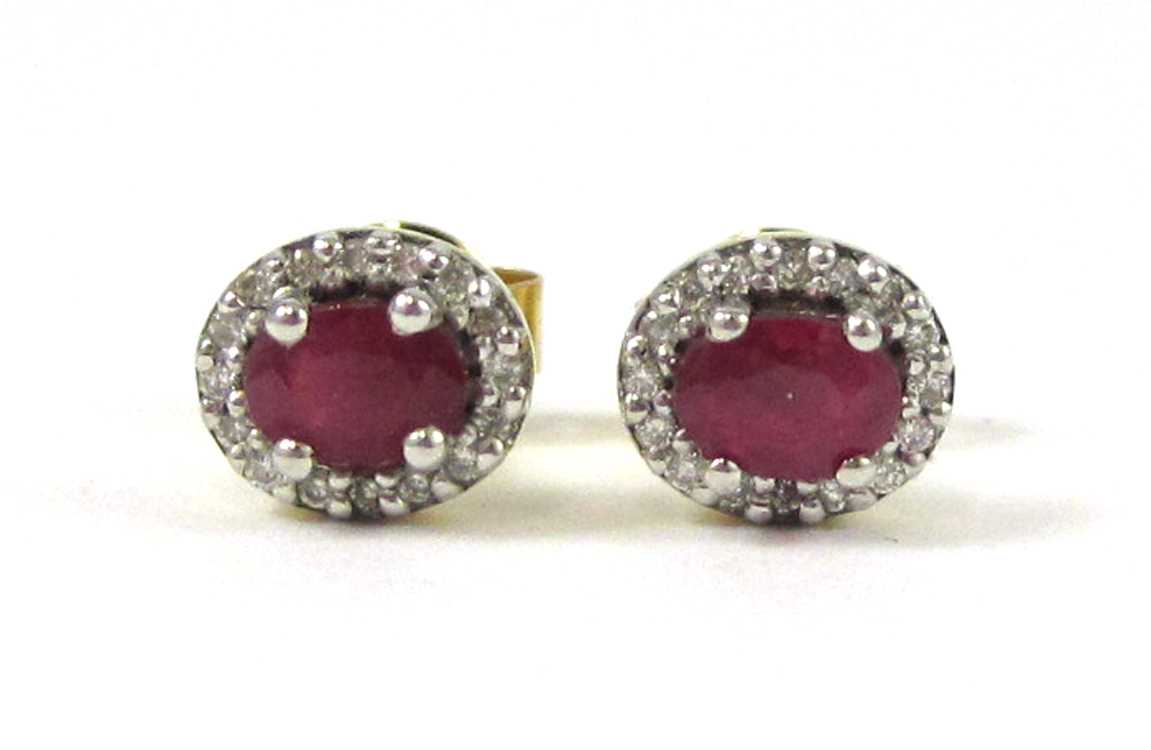 Appraisal: PAIR OF RUBY AND DIAMOND STUD EARRINGS each k yellow