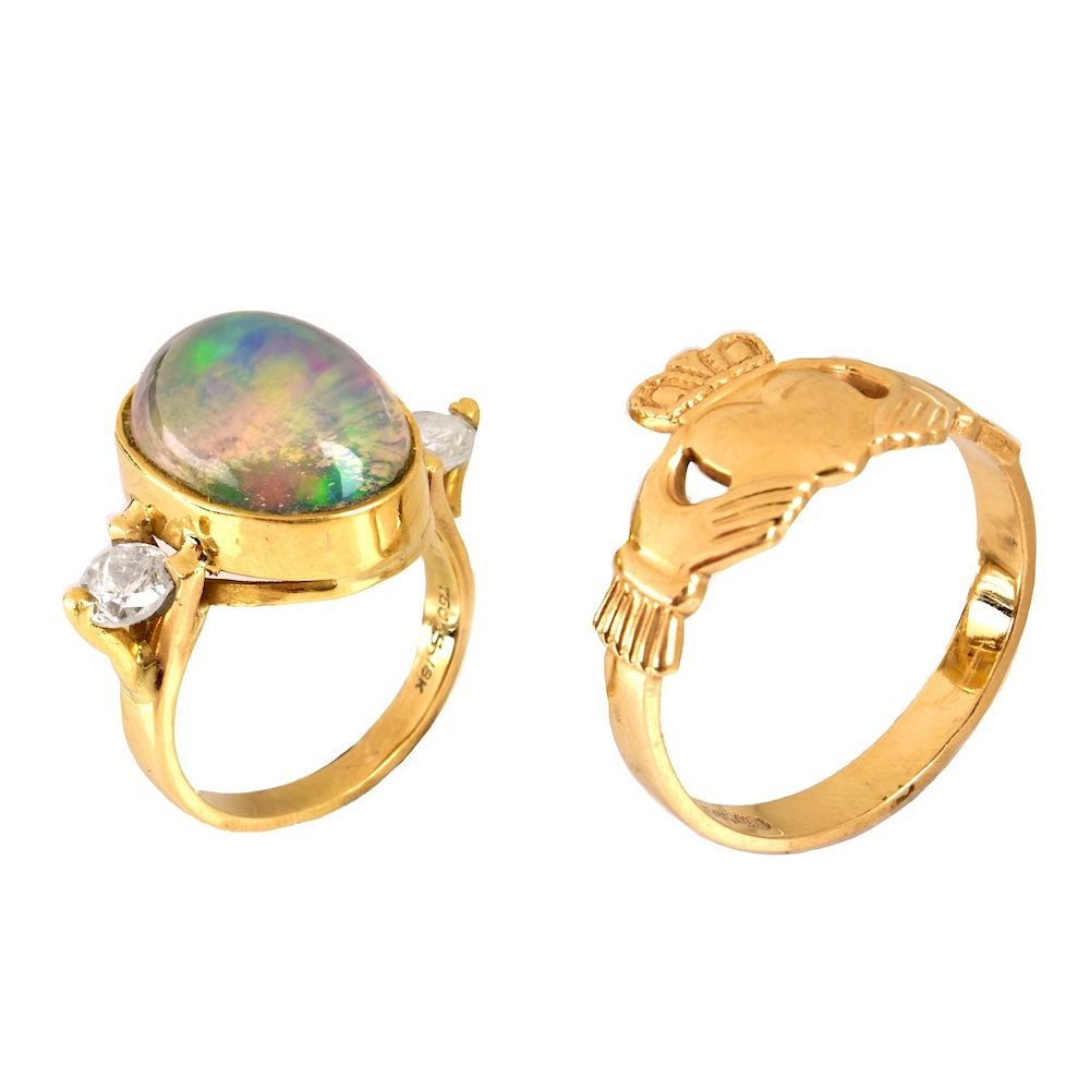 Appraisal: Two Vintage Gold Rings Vintage Oval Cabochon Opal Round Brilliant